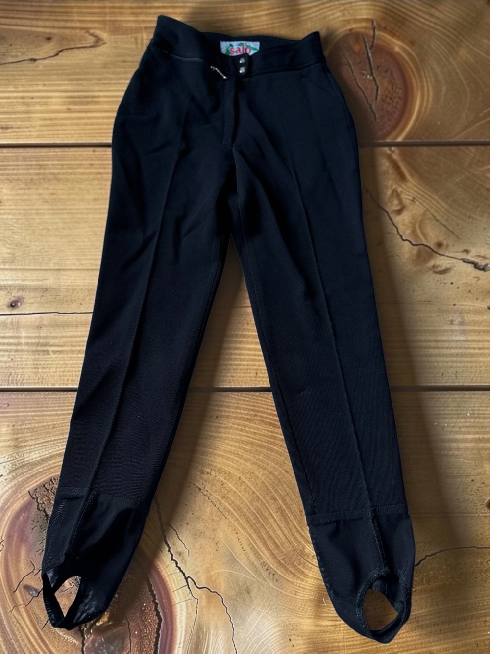 Vintage Salo Ski Pants Stirrup Italy Black Nylon Lycra Size 8 80s 90s